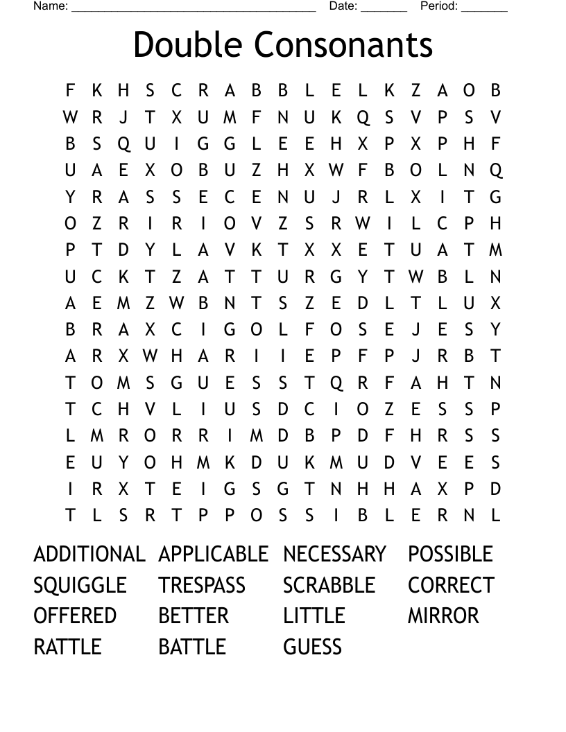 Double Consonants Word Search