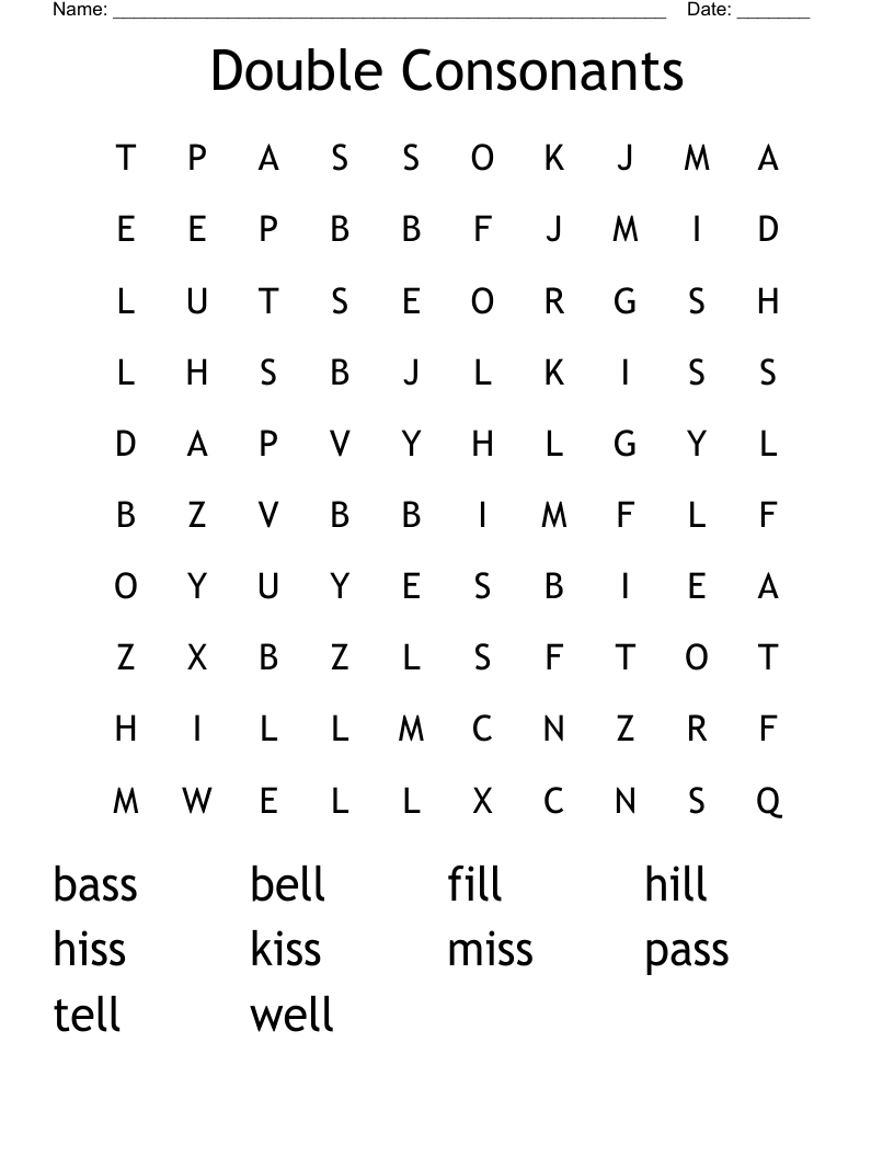 Double Consonants Word Search