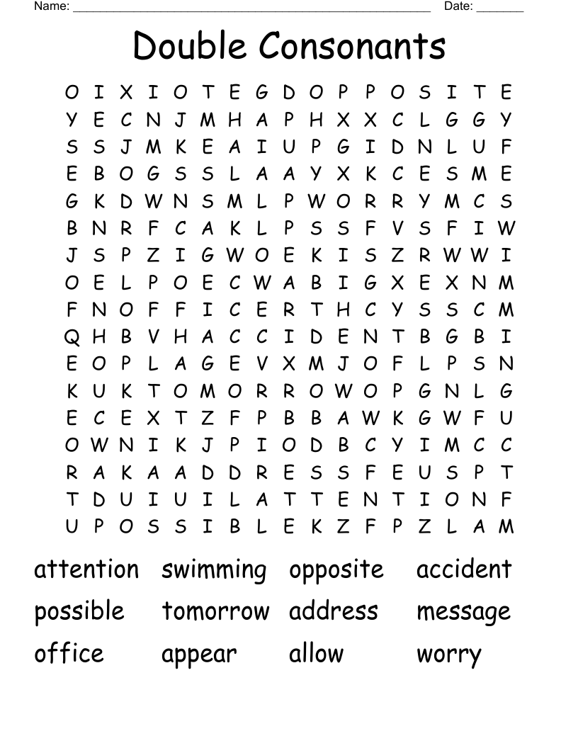 Double Consonants Word Search