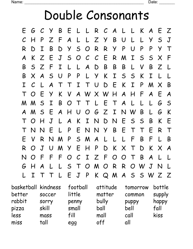 Double Consonants  Word Search