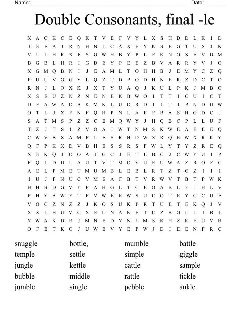 Double Consonants, final -le Word Search