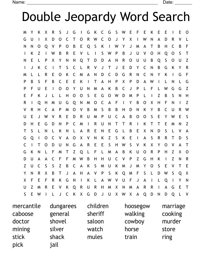 Double Jeopardy Word Search