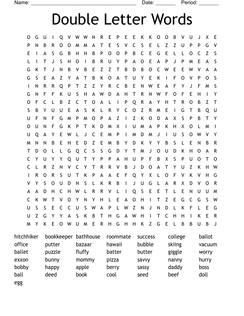 Double Letter Words Word Search