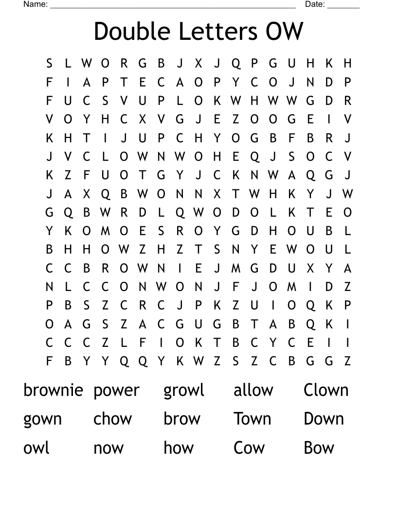 Double Letters OW Word Search
