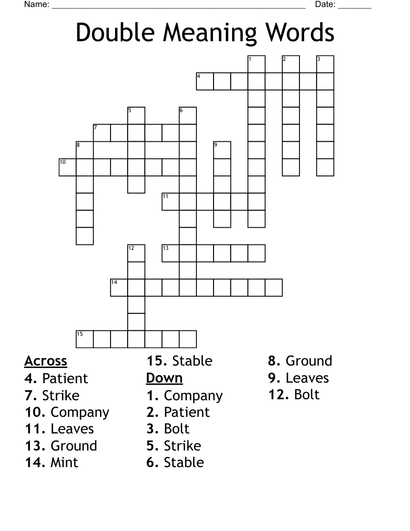 Double Meaning Words Crossword