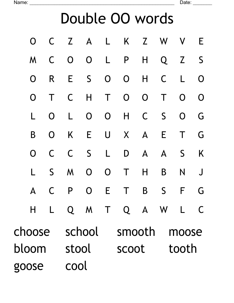Double OO words Word Search