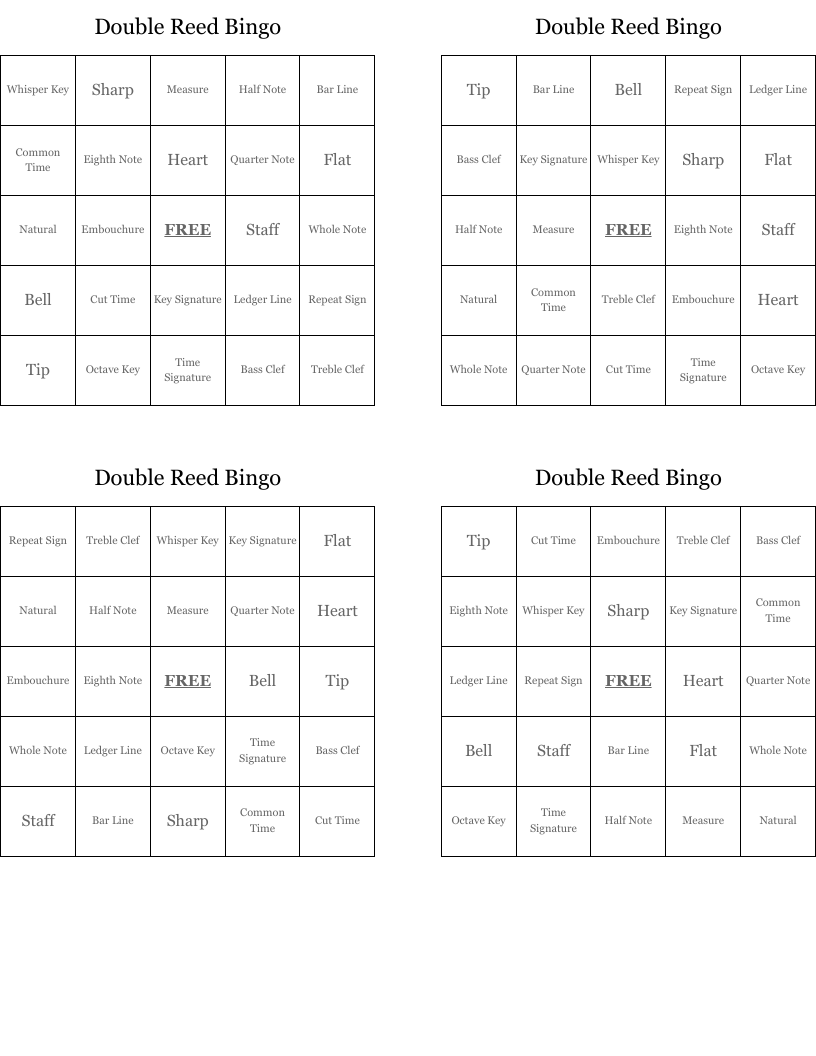 Double Reed Bingo