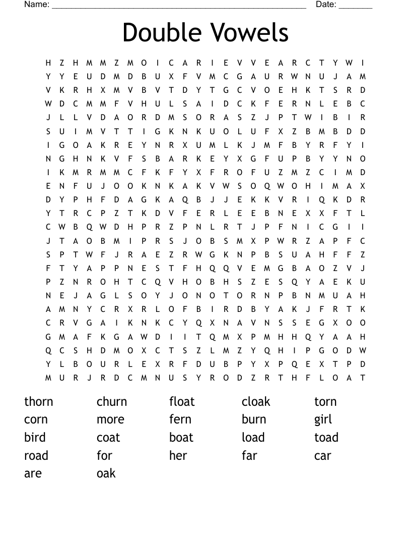 Double Vowels Word Search