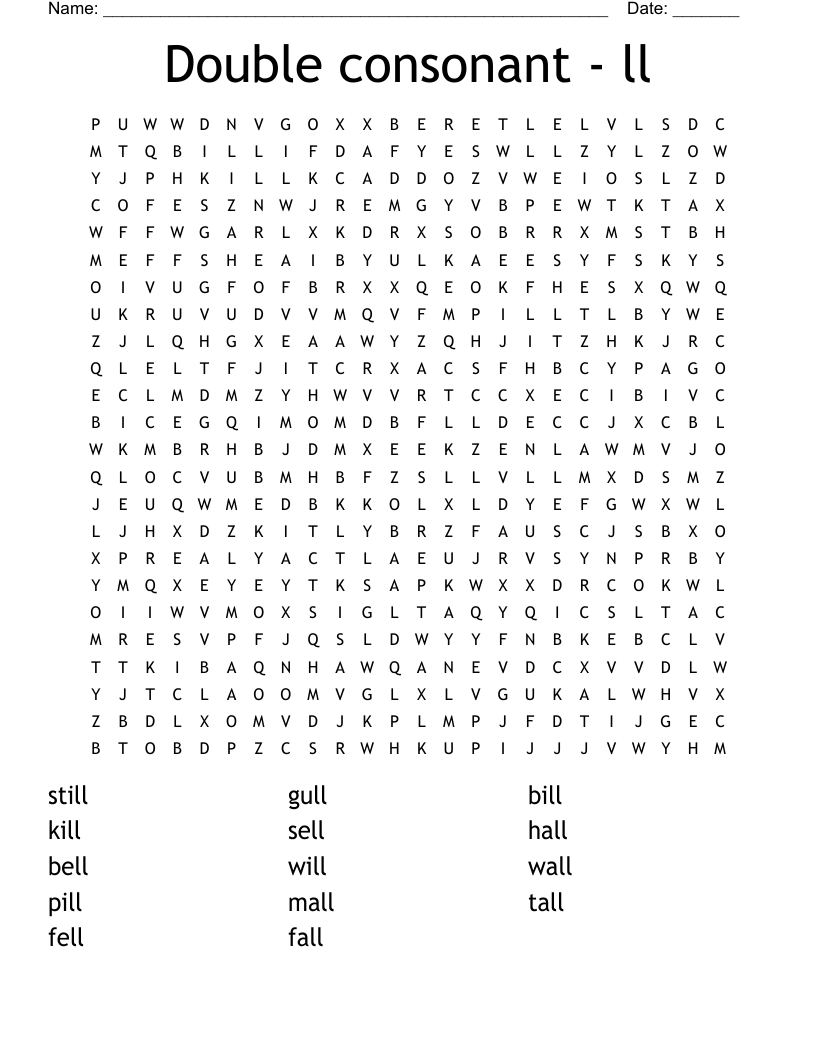 Double consonant - ll Word Search