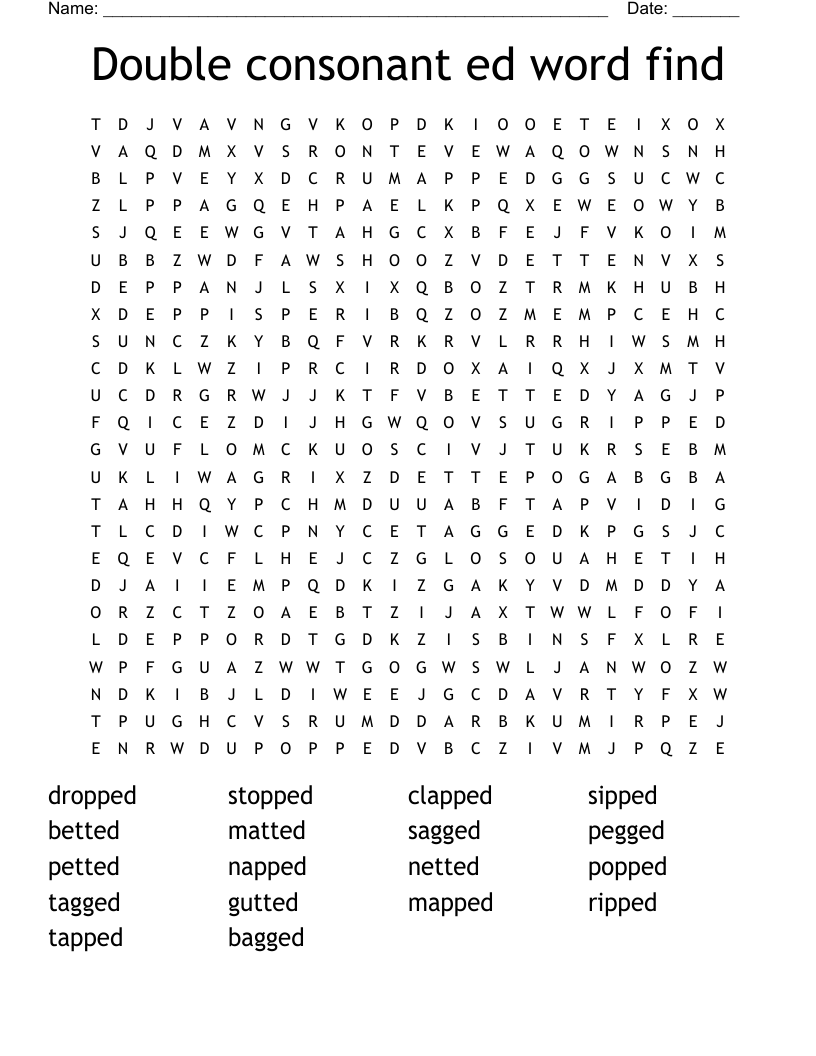 Double consonant ed word find  Word Search