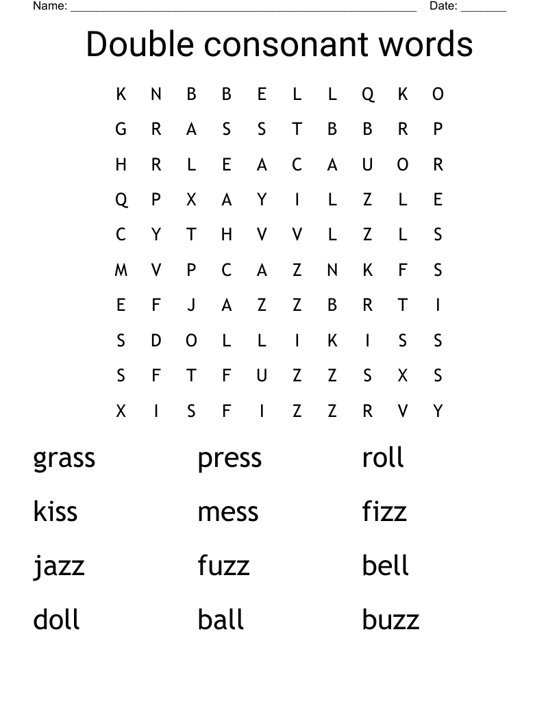Double consonant words Word Search