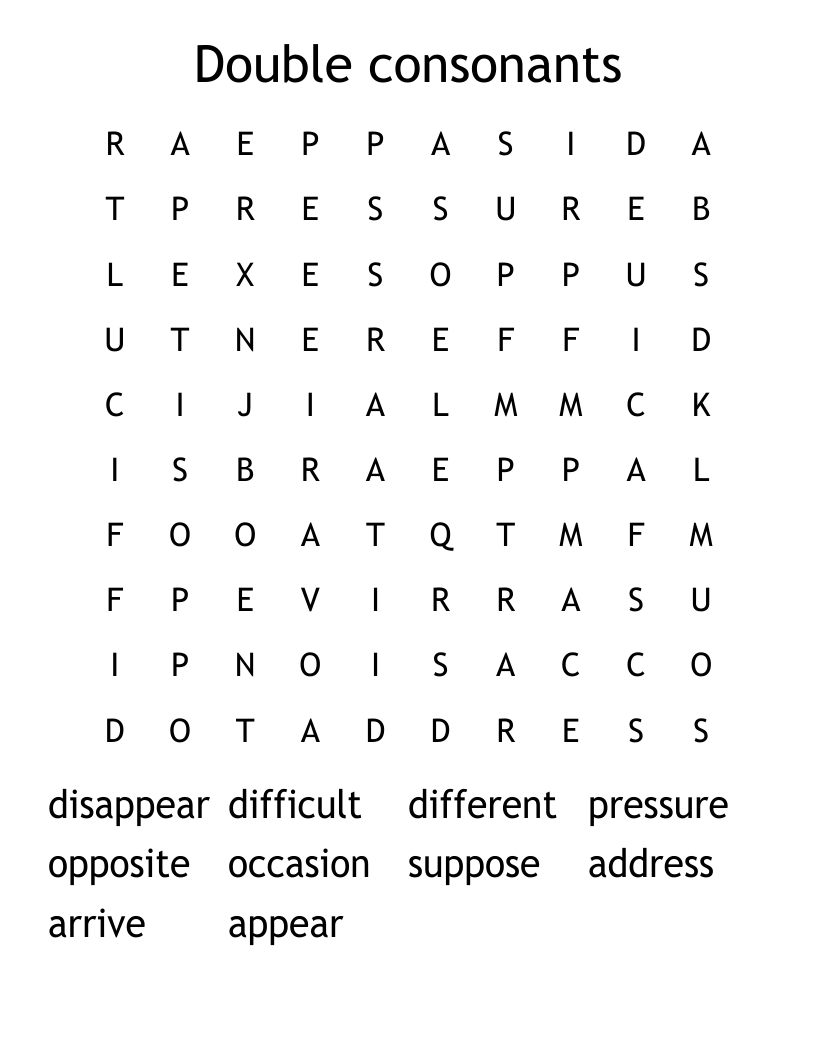Double consonants Word Search