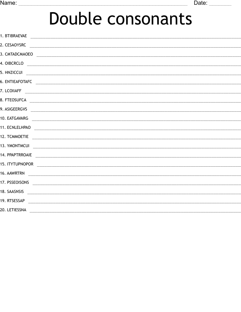 Double consonants Word Scramble