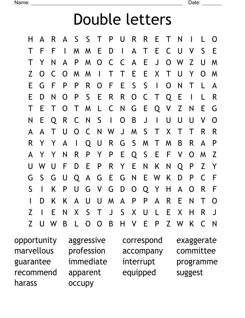 Double letters Word Search