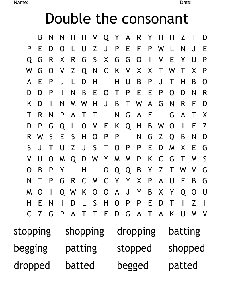 Double the consonant Word Search
