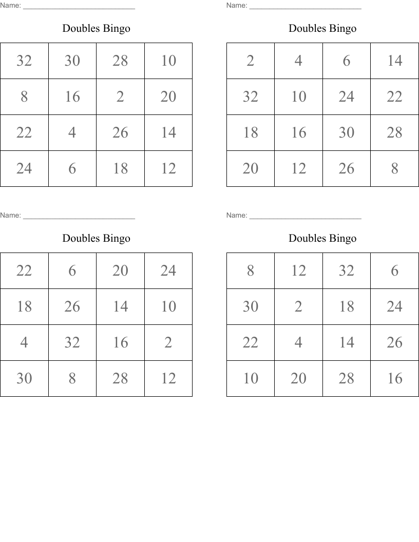 Doubles Bingo 