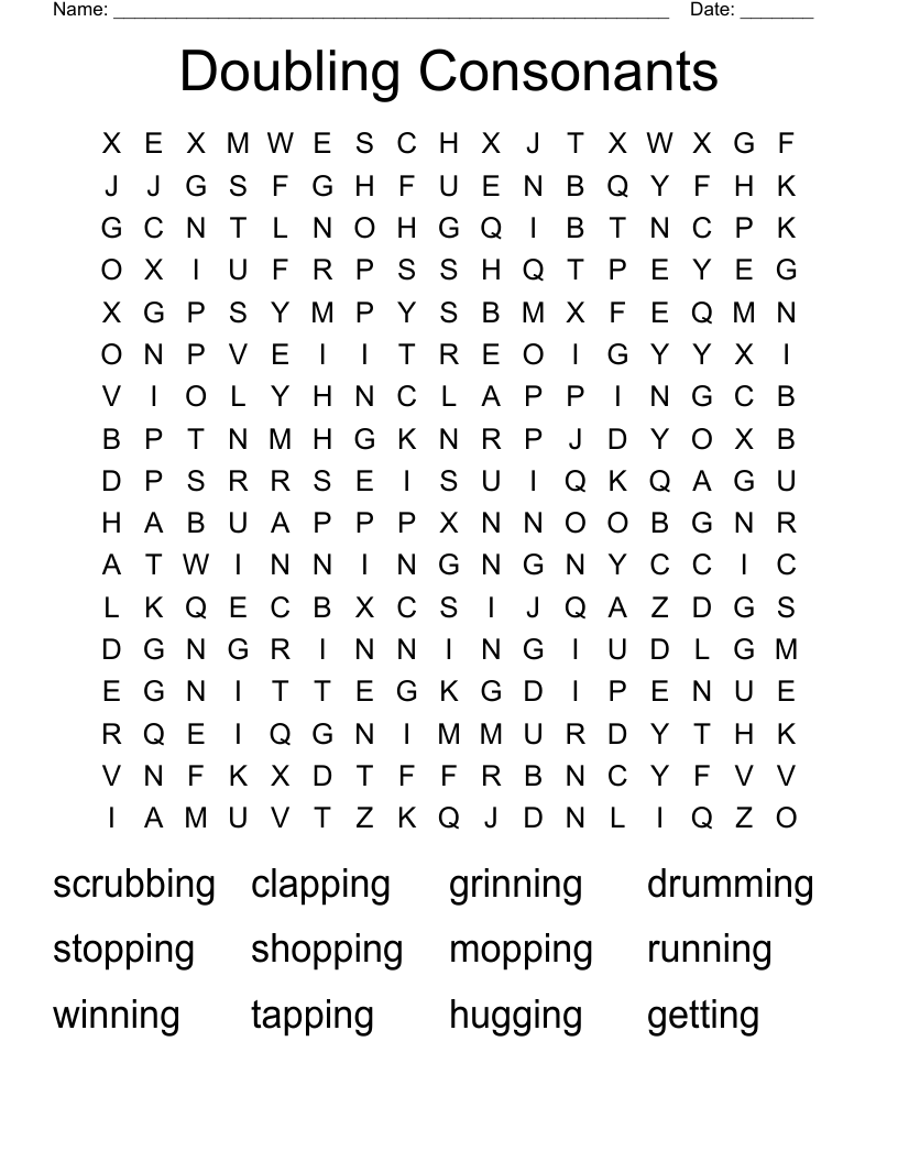 Doubling Consonants Word Search
