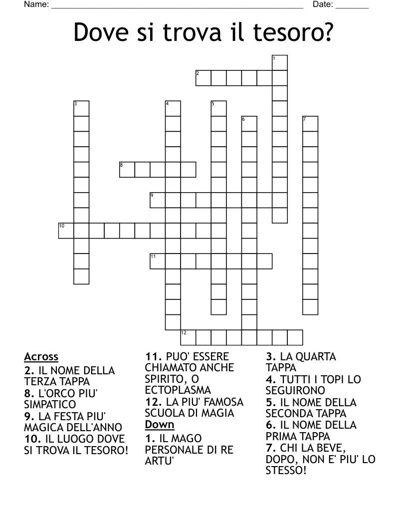 Dove si trova il tesoro? Crossword