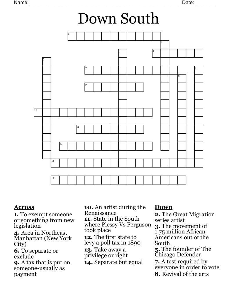Down South Crossword