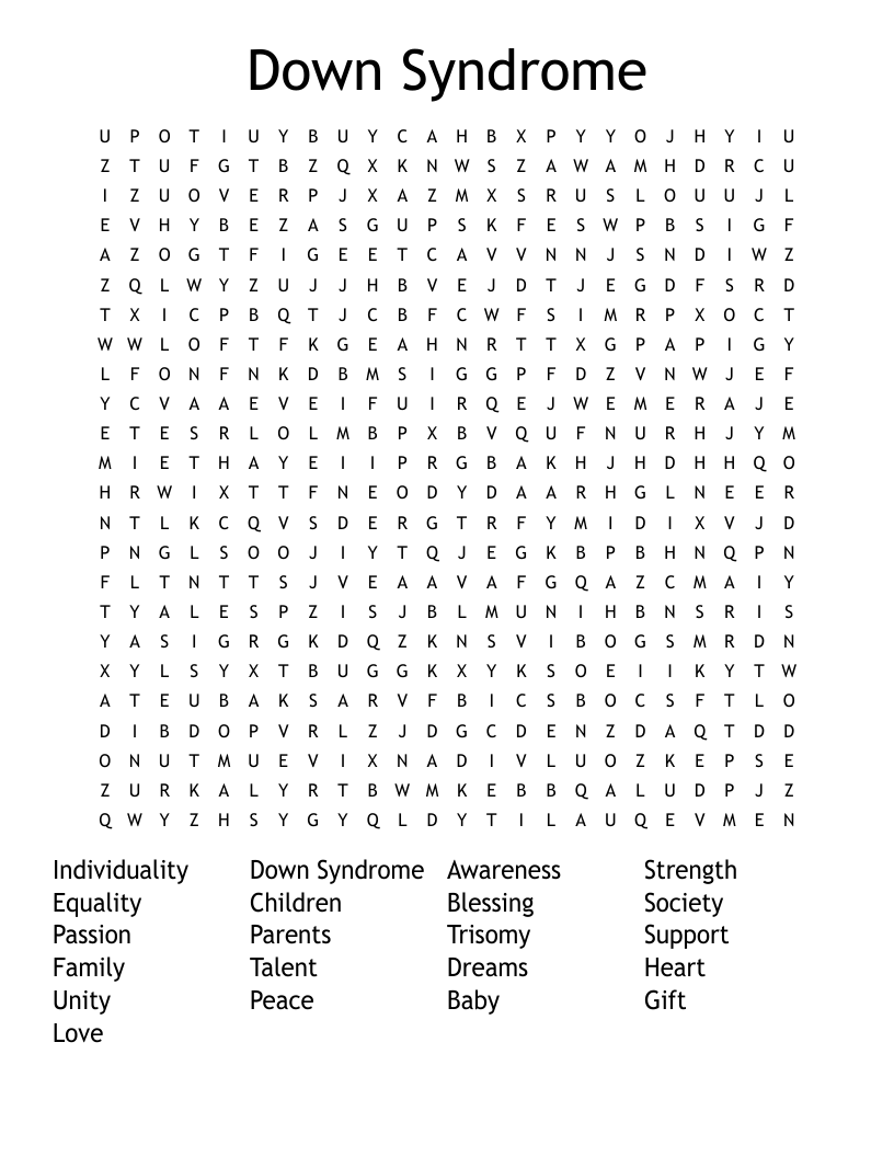 Down Syndrome Word Search