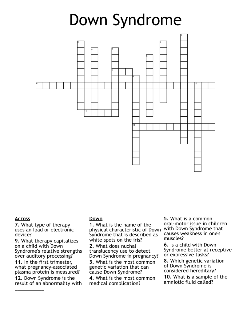 Down Syndrome Crossword