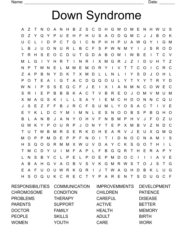 Down Syndrome Word Search