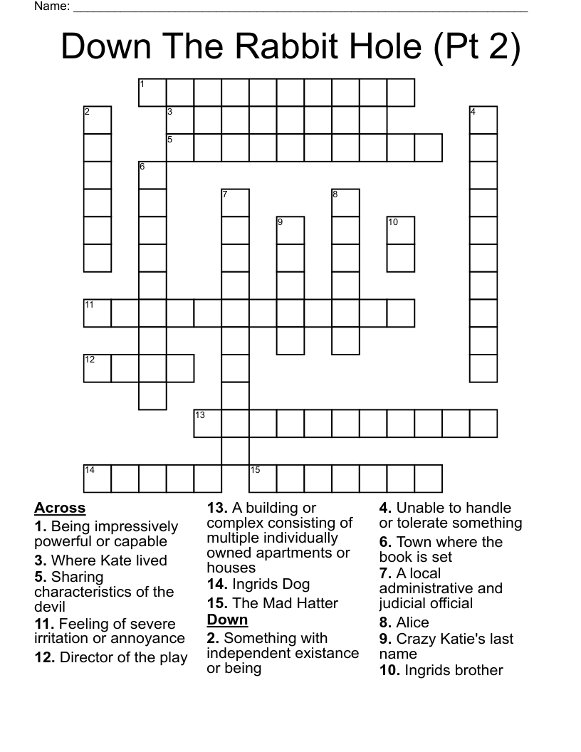 Down The Rabbit Hole (Pt 2) Crossword