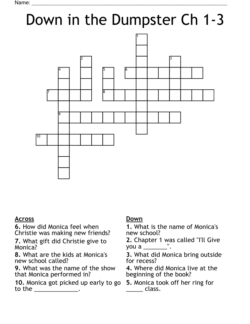 Down in the Dumpster Ch 1-3 Crossword