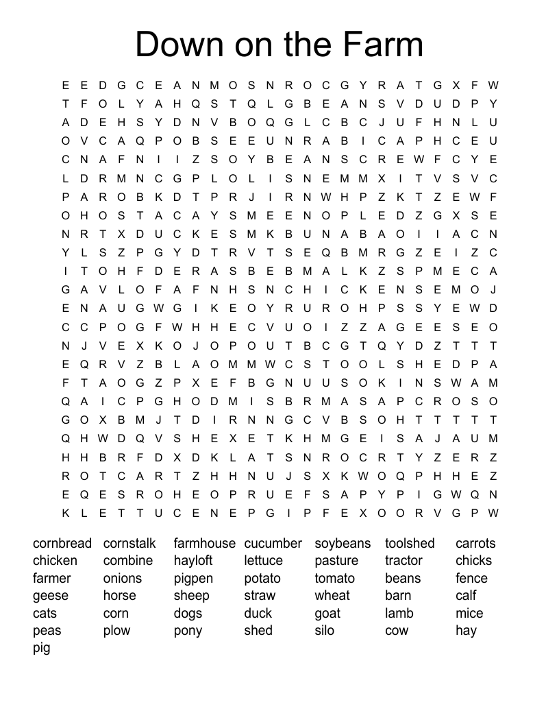 Down on the Farm Word Search