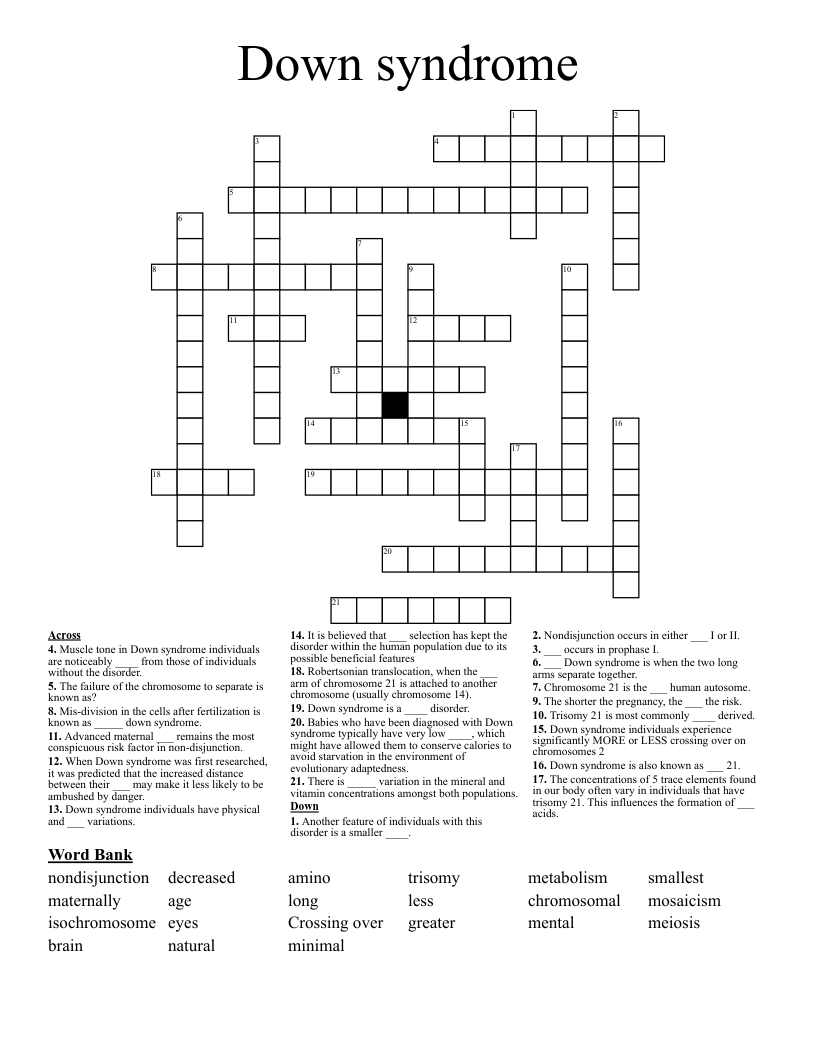 Down syndrome Crossword
