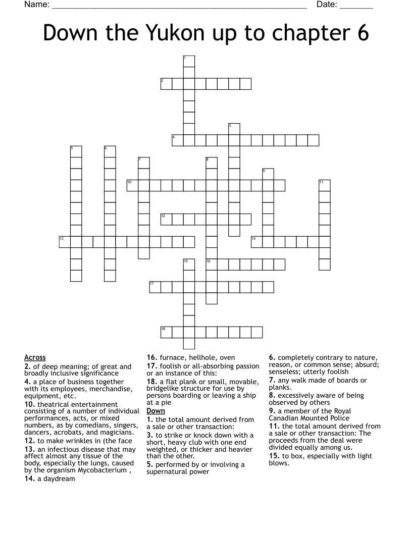 Down the Yukon up to chapter 6 Crossword