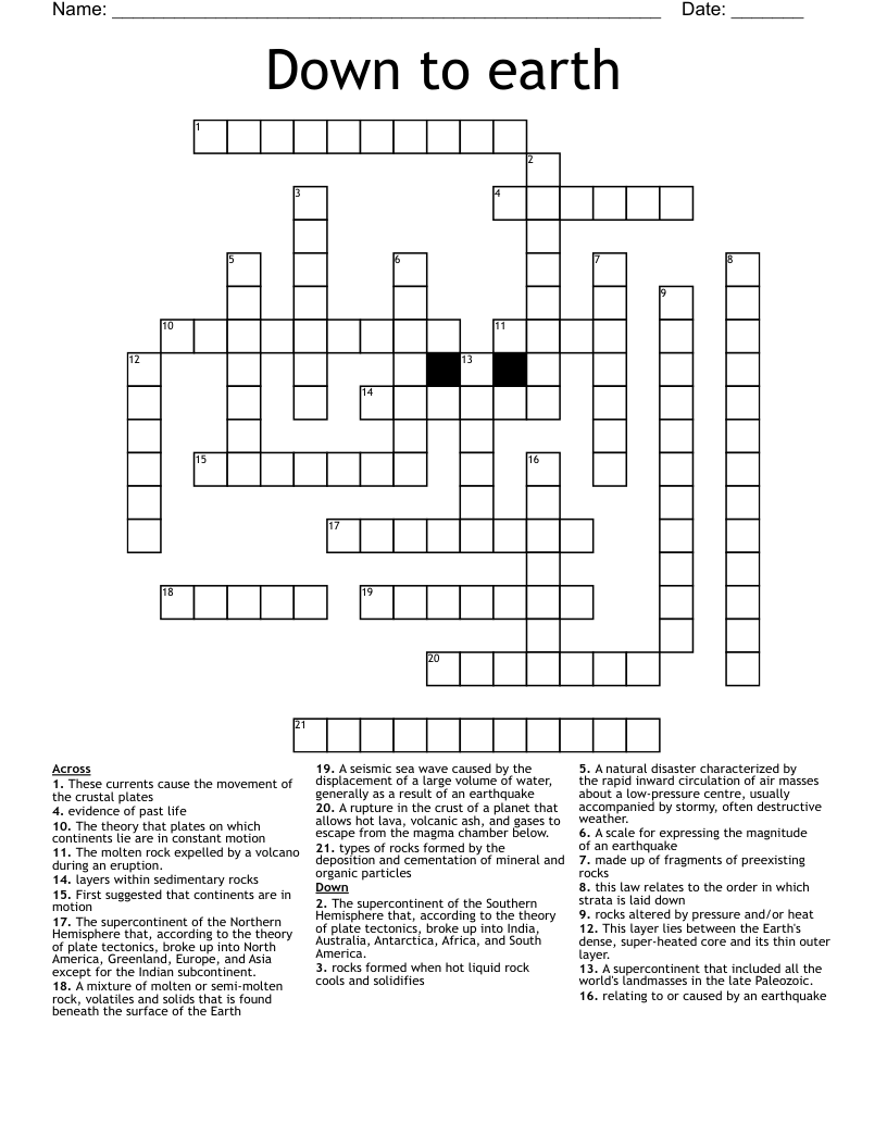 Down to earth Crossword
