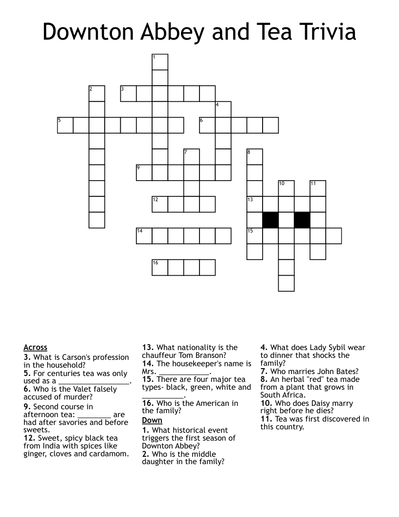 Downton Abbey and Tea Trivia Crossword