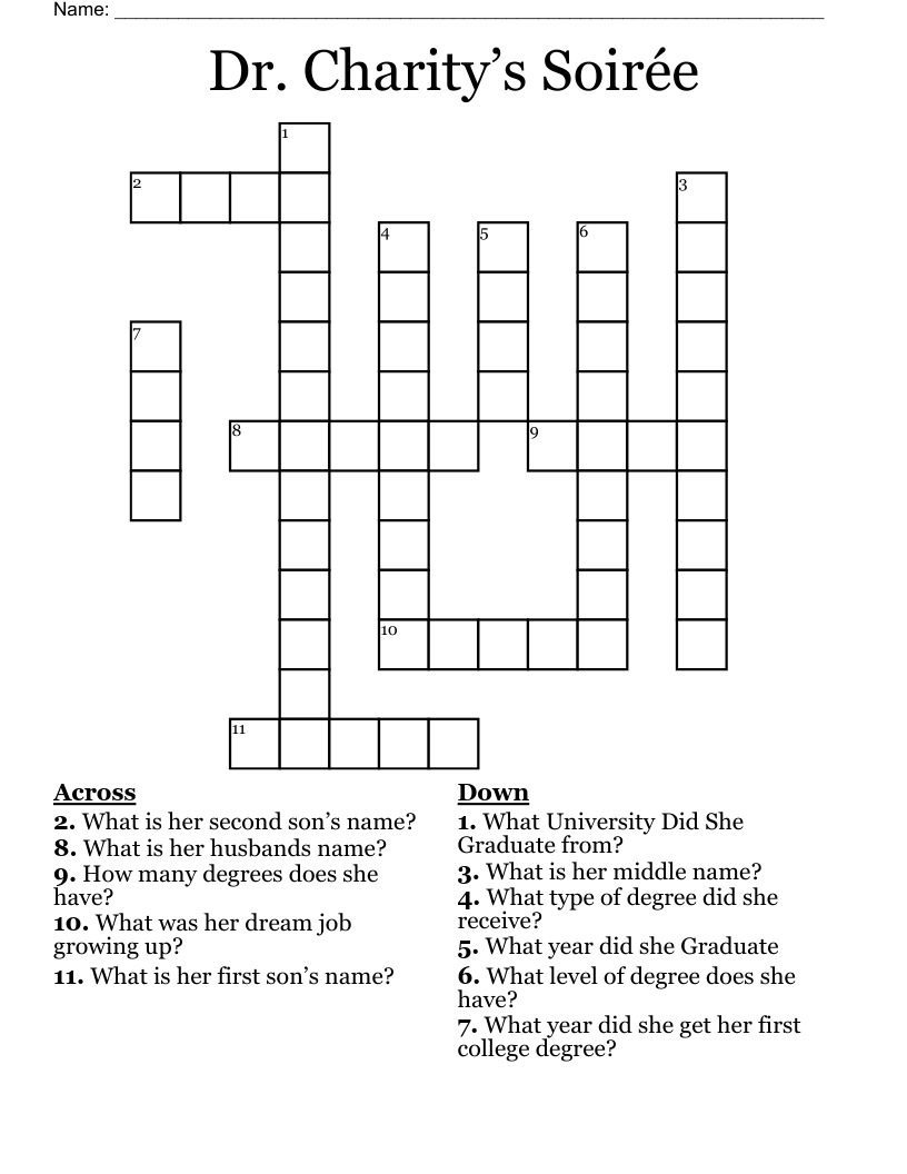 Dr. Charity’s Soirée  Crossword