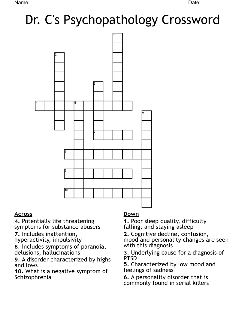 Dr. C's Psychopathology Crossword
