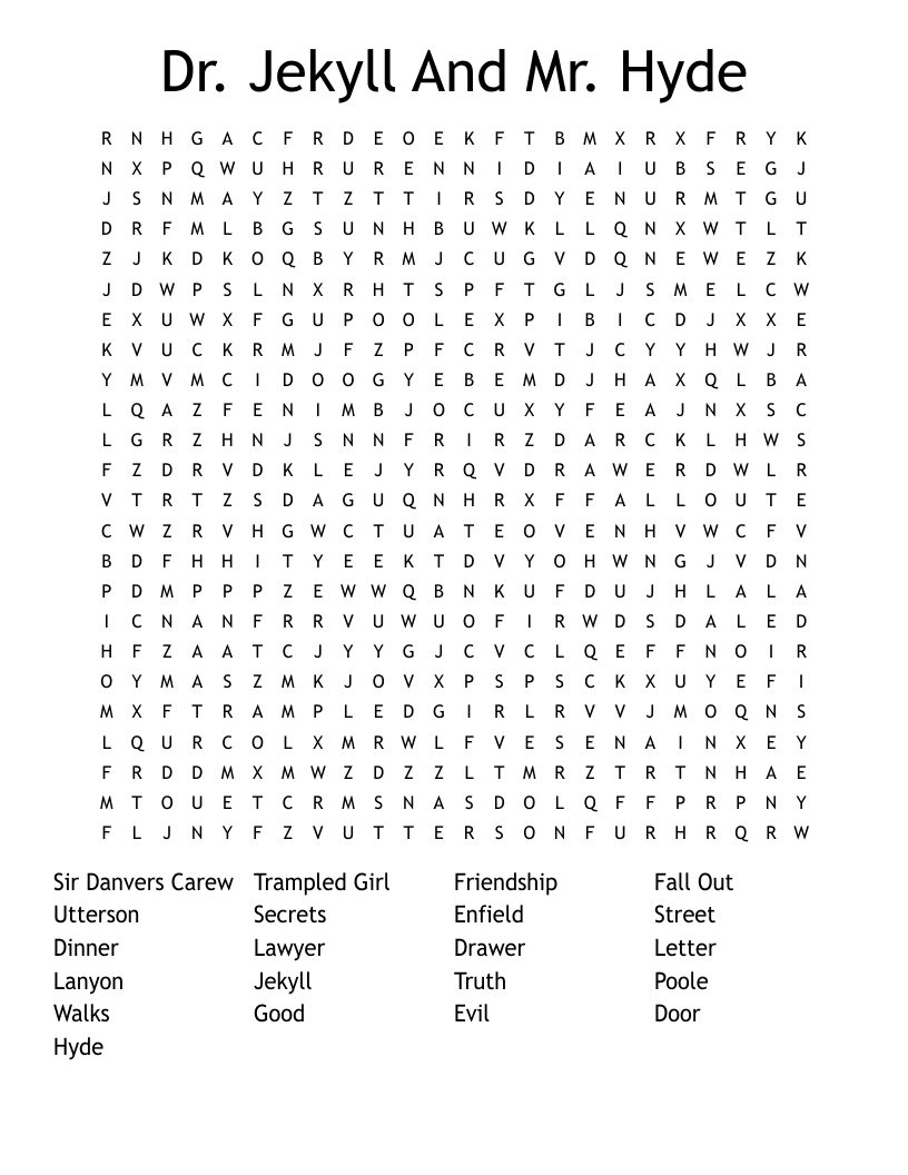 Dr. Jekyll And Mr. Hyde Word Search
