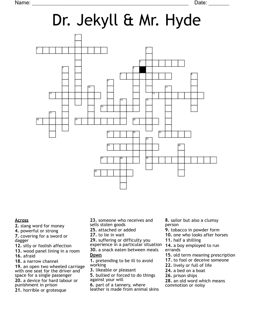 Dr. Jekyll & Mr. Hyde Crossword