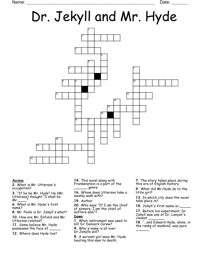 Dr. Jekyll and Mr. Hyde Crossword