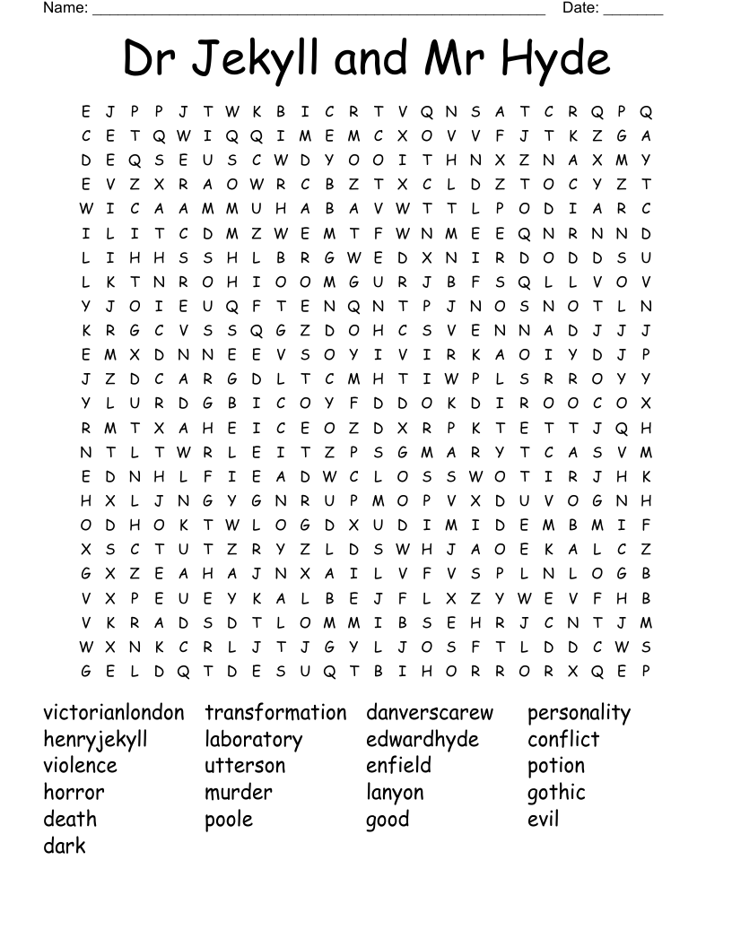 Dr Jekyll and Mr Hyde Word Search