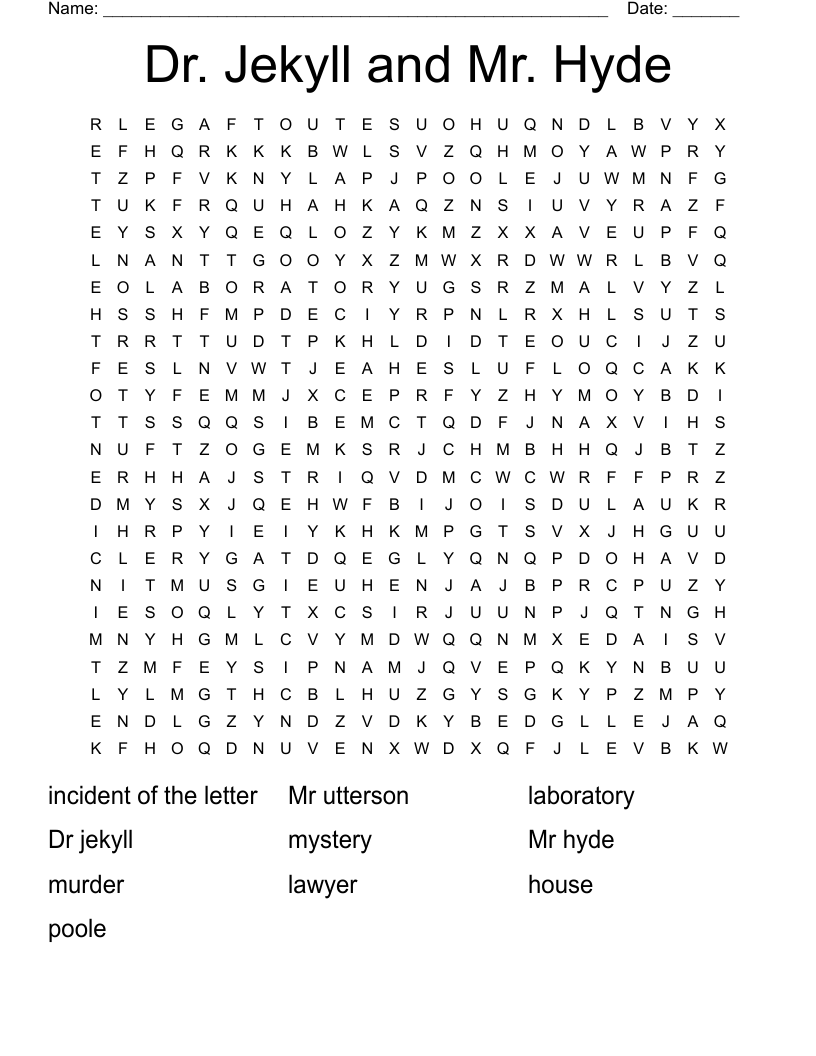 Dr. Jekyll and Mr. Hyde Word Search