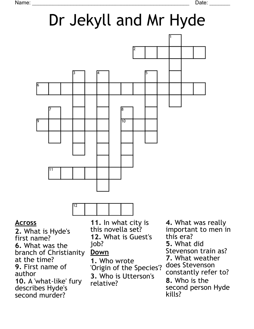 Dr Jekyll and Mr Hyde Crossword