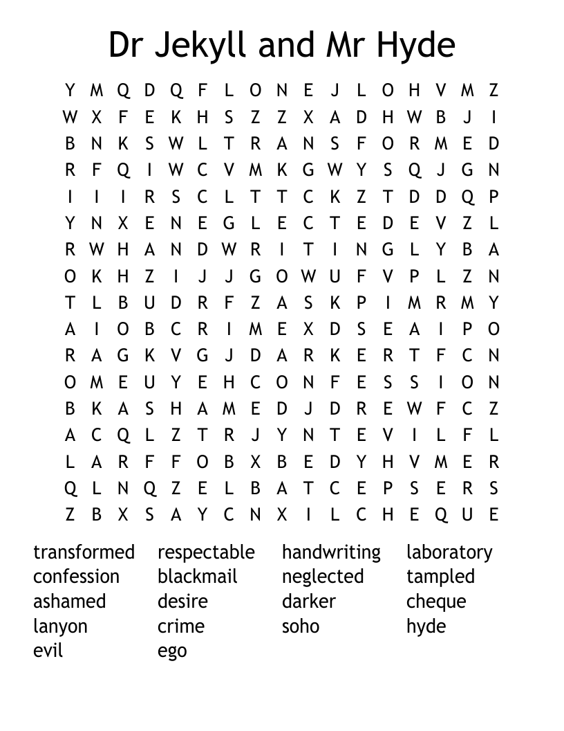 Dr Jekyll and Mr Hyde Word Search