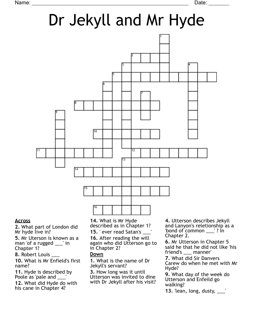 Dr Jekyll and Mr Hyde  Crossword