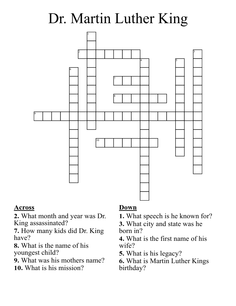 Dr. Martin Luther King Crossword