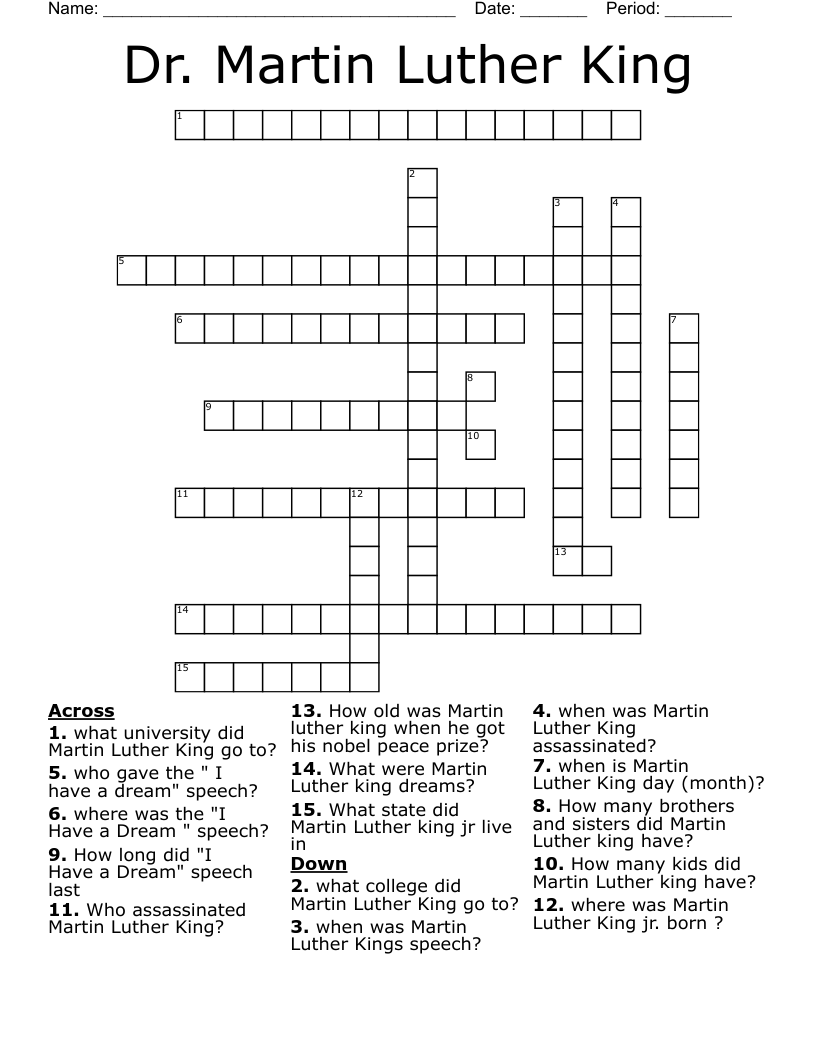 Dr. Martin Luther King Crossword