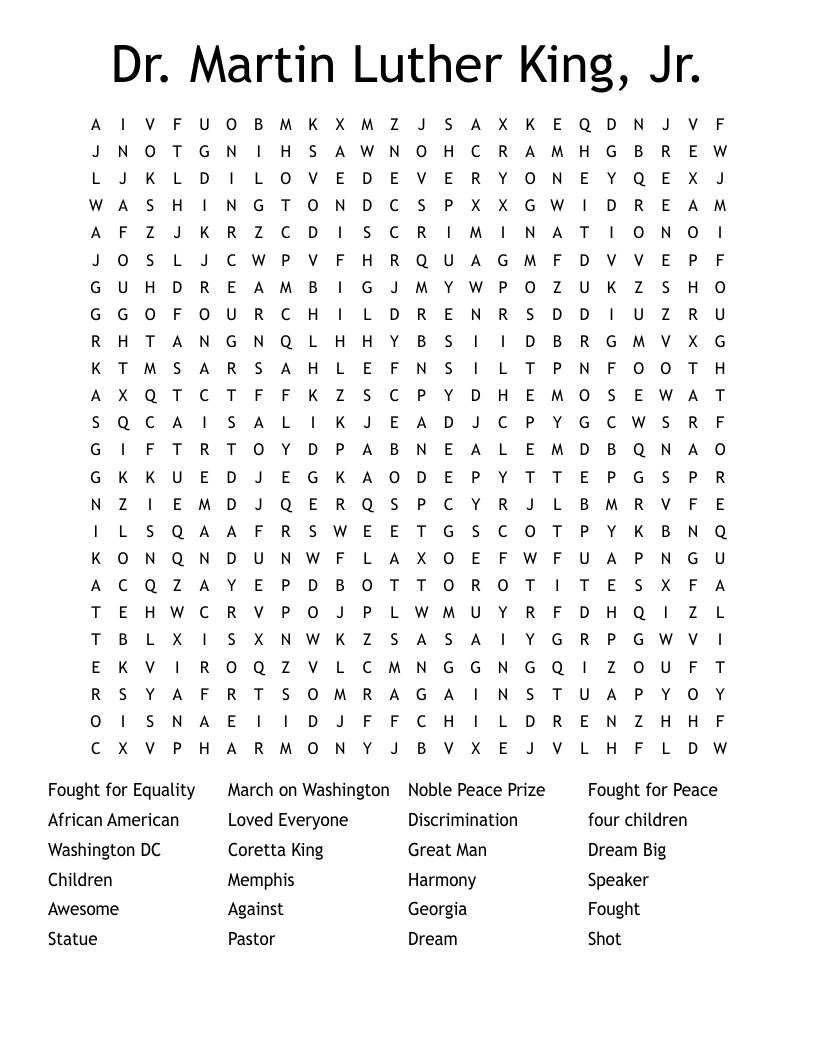 Dr. Martin Luther King, Jr. Word Search