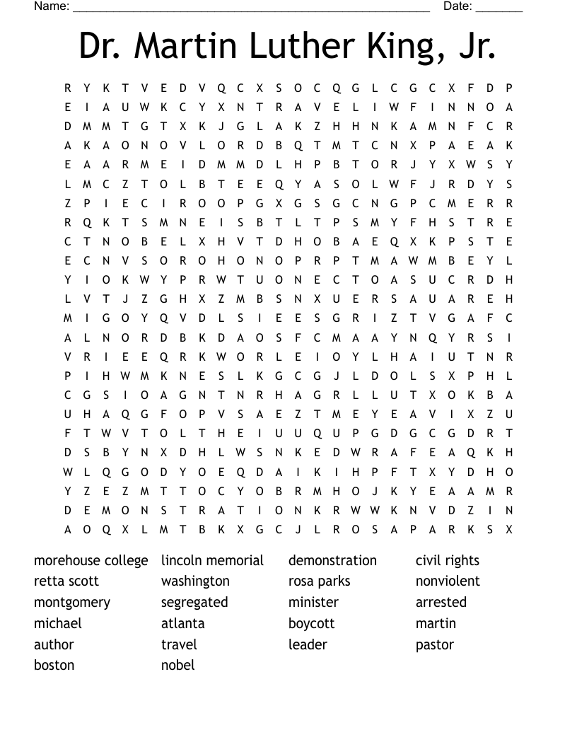 Dr. Martin Luther King, Jr. Word Search