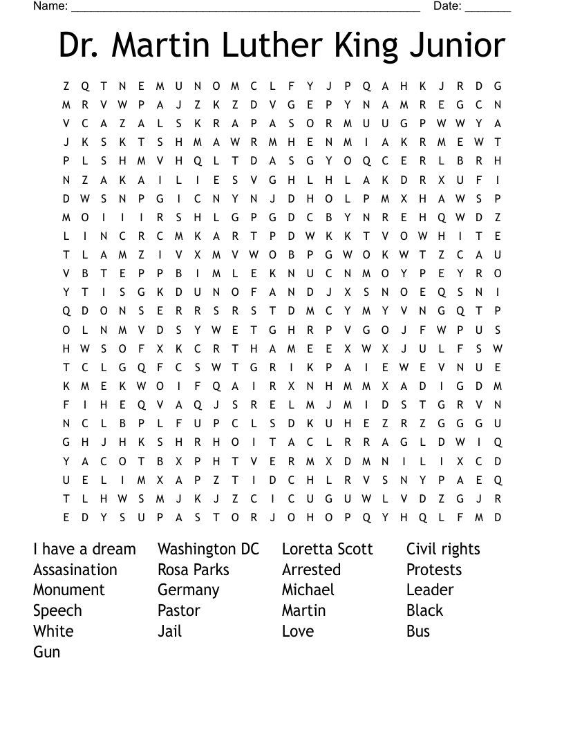 Dr. Martin Luther King Junior Word Search