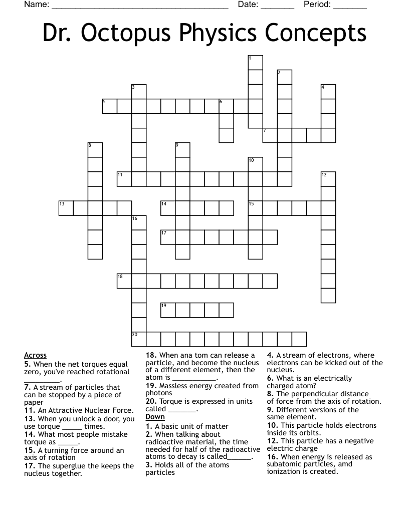 Dr. Octopus Physics Concepts Crossword