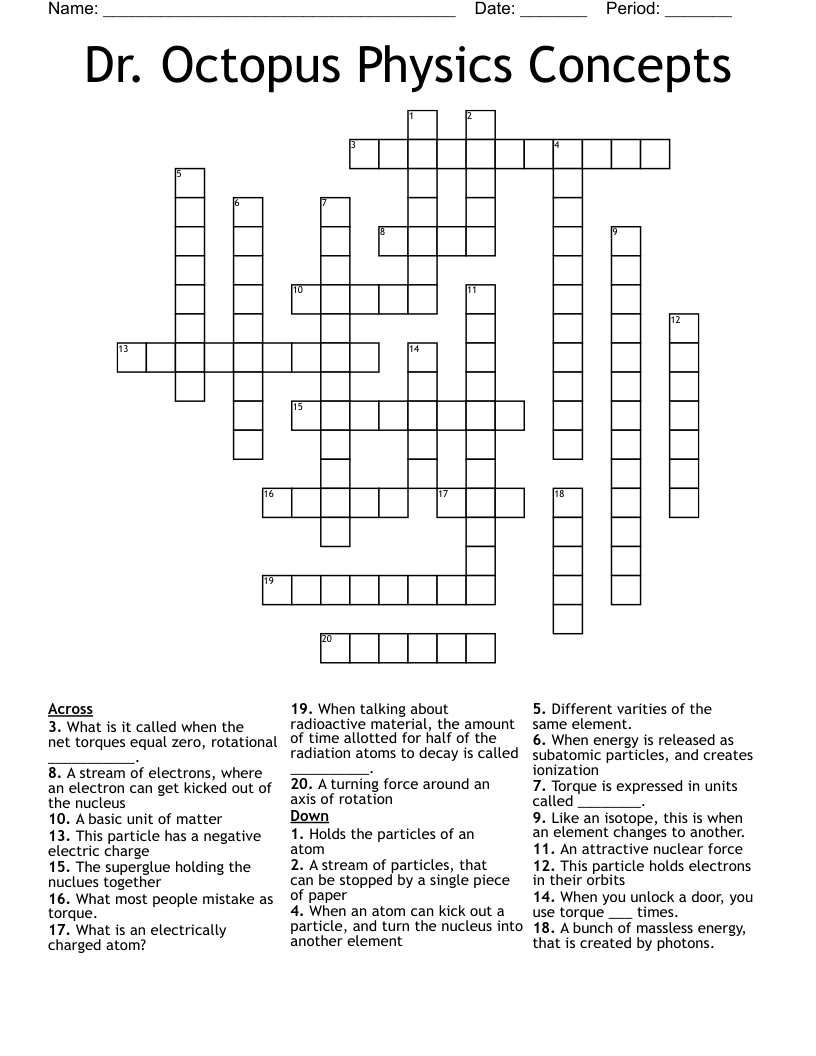 Dr. Octopus Physics Concepts Crossword